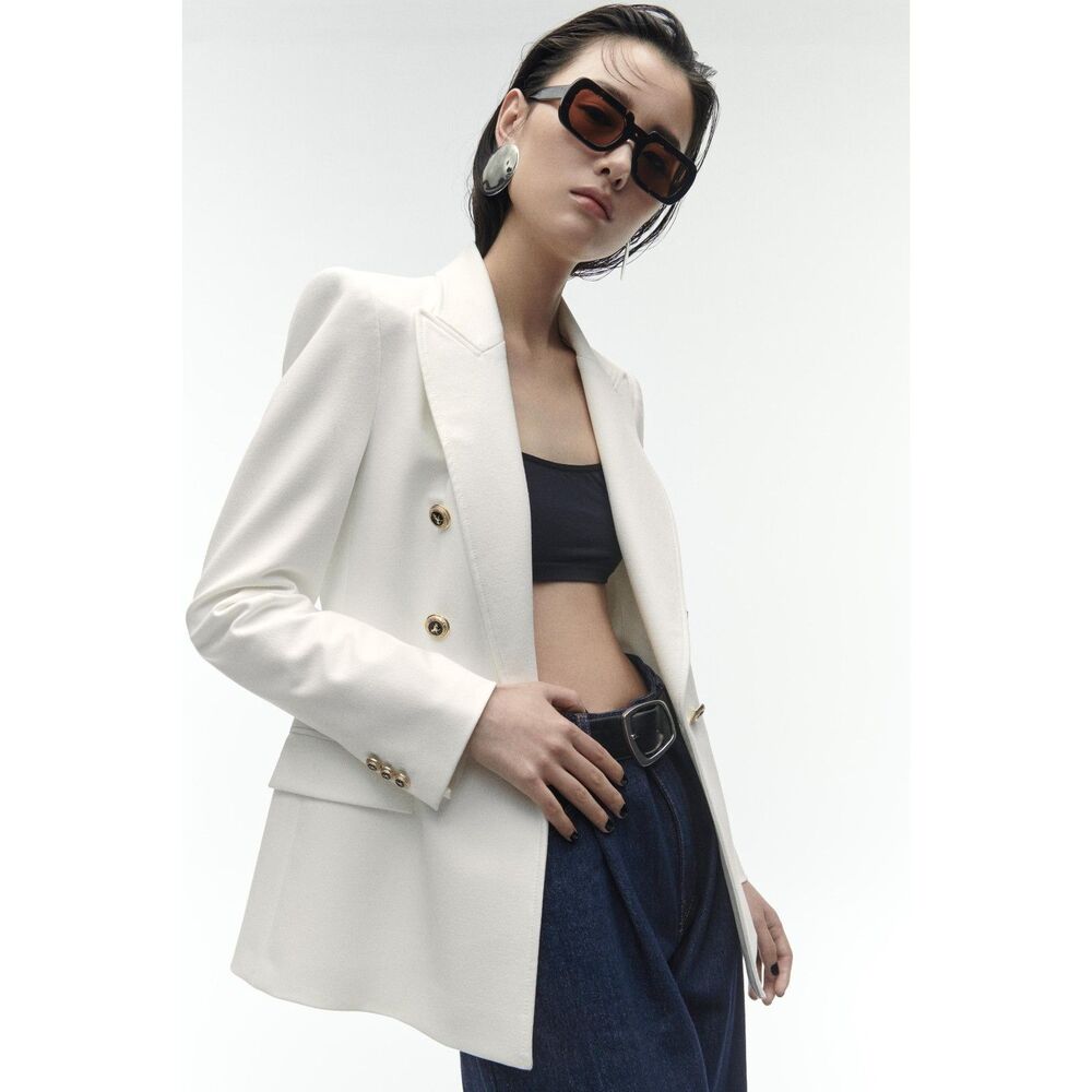 Zara Tailored White Double Breasted Blazer